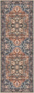 KOZYFLY Runners for Hallways 2x6 Ft Washable Kitchen Runner Rug Boho Runner Rug for Entryway Indoor Printed Oriental Faux Wool Floor Carpet Runner for Bedroom Kitchen Hall, Red/Navy Blue/Brown
