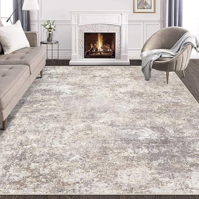 Area Rug Living Room Rugs - 7x10 Washable Large Soft Indoor Neutral Modern Abstract Low Pile Rug Carpet for Bedroom Dining Room Farmhouse Home Office - Brown