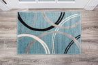 Rugshop Modern Wavy Circles Design Accent Rug, Carpet with Jute Backing for Entryway, Bathroom, or Kitchen, Blue, 2' x 3'