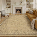 HUGEAR 8x10 Machine Washable Area Rugs Vintage Brown - Neutral Living Room Bedroom Rug Non Slip Stain Resistant Low Pile Aesthetic Throw Carpet Kids & Pet Friendly