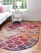 Rugs.com Lattice Frieze Collection Rug – 4' x 6' Oval Multi Medium Rug Perfect for Living Rooms, Large Dining Rooms, Open Floorplans