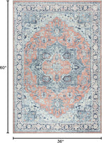 Bloom Rugs Washable Non-Slip 3' x 5' Rug - Coral/Blue Traditional Medallion Area Rug for Living Room, Bedroom, Dining Room, and Kitchen - Exact Size: 3' x 5'