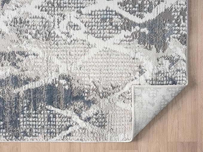 Adel Modern Area Rug for Living Room, 5x7 Rustic Distressed Abstract Blue Rug, Medium Pile Stain Resistant Carpet for Bedroom, Dining Room or Kitchen (5' x 7', Blue)