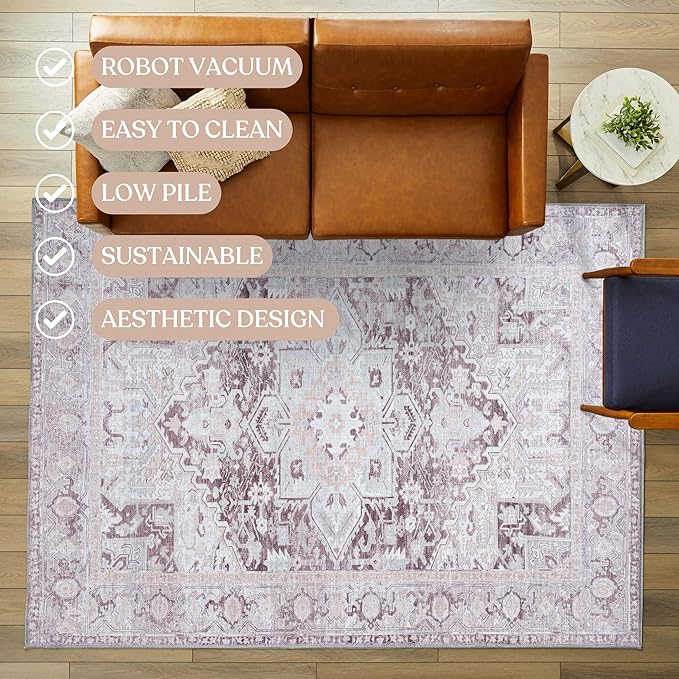 Washable Area Rug, Modern Farmhouse, Vintage, Turkish, Bohemian, Distressed, Oriental, Traditional, Rugs for Living Room, Dining, Bedroom, Office, Entryway, Foyer, (861PP, 2' x 3')
