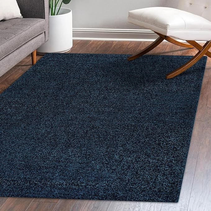 Eyely UES100C-5 Supersoft Haze Solid Low-Pile Indoor Area Rug Casual;Contemporary;Solid;Traditional, Bedroom, Kitchen, Living Room, Easy-Cleaning, Non-Shedding, 5 X 8, Navy