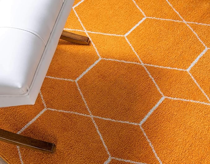 Unique Loom Trellis Frieze Collection Area Rug - Geometric (9' x 12' 2", Orange/ Ivory)
