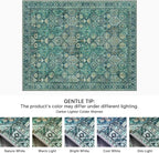 Bavni Washable Rug 8x10 Area Rug for Living Room Bedroom Dining, Washable Vintage Print Carpet, Ultra-Thin Chenille Low Pile Lightweight Rug with Non Slip Backing, Dark Green