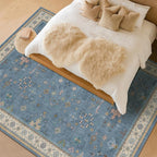 Blue Big Rugs for Living Room - Dusty Blue 10x12 Area Rug for Large Bedroom, Dining Room, Washable Lightweight Foldable Floral Modern Home Décor