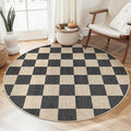 LIVEBOX Checkered Round Rug 4 Ft Washable Area Rug for Playroom, Kids Non-Slip Neutral Classic Circle Rug Geometric Large Carpet Soft Boys Rug for Classroom Dorm Bedroom(Black,120R)