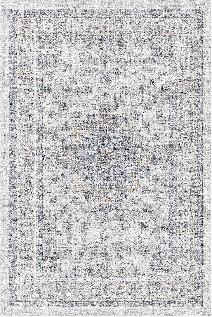 HUGEAR Entryway Machine Washable Area Rugs 2x3 Vintage Blue Small Neutral Style Non Slip Stain Resistant Low Pile Throw Carpet for Hallway Kitchen Retro Aesthetic Modern Decor