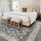 Area Rug 6'x9' Washable Vintage Traditional Floor Cover Thin Retro Kitchen Indoor Distressed Non Slip Carpet for Living Room Bedroom Dining Room