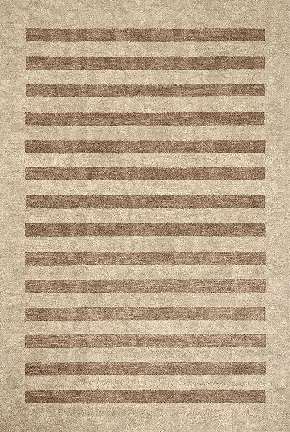 Loloi Leanne Ford Craven Collection CVN-05 Oatmeal/Bark 8'-6" x 11'-6" Area Rug Striped, Patterned, Neutral, Living Room, Bedroom, Dining Room