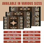 YHSF South West Native American Area Rug C318 - Easy Clean, Thick, Soft, Durable Native Tribal American Indian Inspired Rug for Bedroom/Living Room and More - Chocolate Brown, 2 ft 4 in x 10 ft 11 in