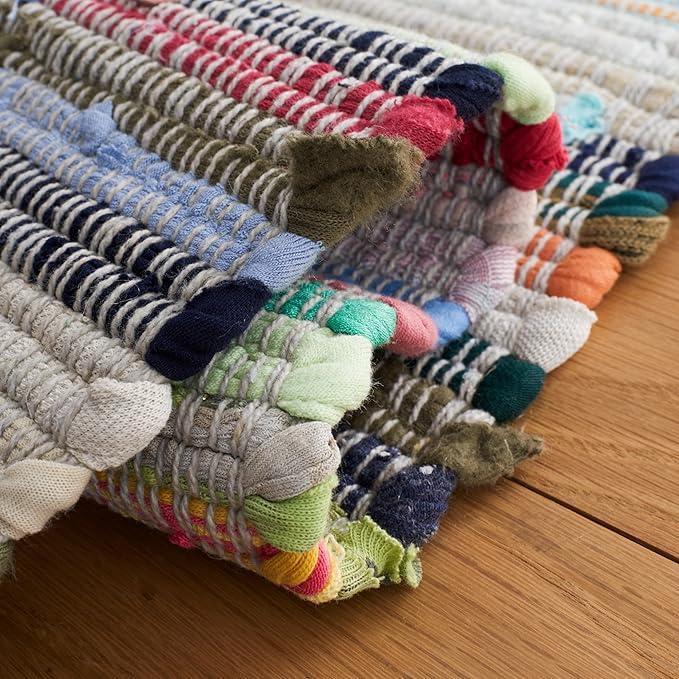 SAFAVIEH Rag Rug Collection Runner Rug - 2'3" x 9', Grey & Multi, Handmade Boho Stripe Cotton, Ideal for High Traffic Areas in Living Room, Bedroom (RAR121M)