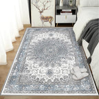 6’x9’ Area Rugs for Living Room Non Slip Washable Low Pile Area Rugs for Bedroom Vintage Carpets Blue