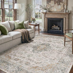 HUGEAR Retro Taupe Green Area Rug 8x10 Machine Washable Living Room Rugs Distressed Vintage Floral Low Pile Carpet Bedroom Office Dining Room Laundry Room Non Slip Soft Lightweight