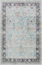 GLN Rugs Traditional Collection - Machine Washable Area Rug, Traditional Washable, Non Slip, Low Pile Chenille Rug, Living Room, Bedroom, Kitchen Rug (8' x 10' Light Blue)