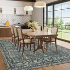 5X7 Area Rugs for Living Room, Soft Rugs Blue Washable Rug, Indoor Vintage Rugs for Bedroom Home Office Laundry, Rubber Backed Non Slip Low Pile Carpet, Deep Blue