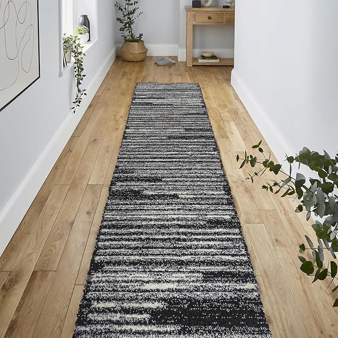 JONATHAN Y Khalil Modern Berber Stripe Black/Cream Runner Rug, 2x8, Contemporary, Bohemian, Easy-Cleaning for Living Room, Bedroom, Kitchen, Pet Friendly, Non-Shedding (MOH207F-28)