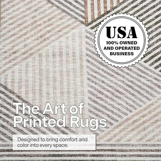 ReaLife Rugs Machine Washable Area Rug Runner - Living Room Bedroom Bathroom Kitchen Entryway Office - Padded Low Pile Stain Resistant Premium - Modern Geometric Contemporary - Miles - Beige 2'6"x6'