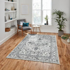 Fame Living Faded Oushak Rug, Turkish Vintage Floral Pastel Large Oversized Area Rugs for Living Room Dining Bedroom Kitchen Bathroom Nursery (848CrNv, 2' x 3')