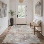 GENIMO Washable 5x7 Area Rugs for Living Room, Non Slip Modern Abstract Rug, Machine Washable Stain Resistant Low Pile Soft Carpet for Bedroom, Dining, Office, Light Grey Brown
