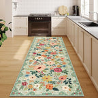 DUKINO 2x10 Kitchen Runner Rug for Hallway, Washable Runner Rug with Non Slip Backing, Low Pile Soft Boho Floral Carpet for Kitchen, Hallway, Entryway, Laundry, Bedroom, Green