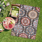 CAMILSON Indoor Outdoor Rug 5x7 Bohemian Medallion Floral Area Rugs for Indoor and Outdoor Patios Easy-Cleaning Non-Shedding Living Room Garden and Kitchen Washable Outside Carpet (5 x 7 / Brown)
