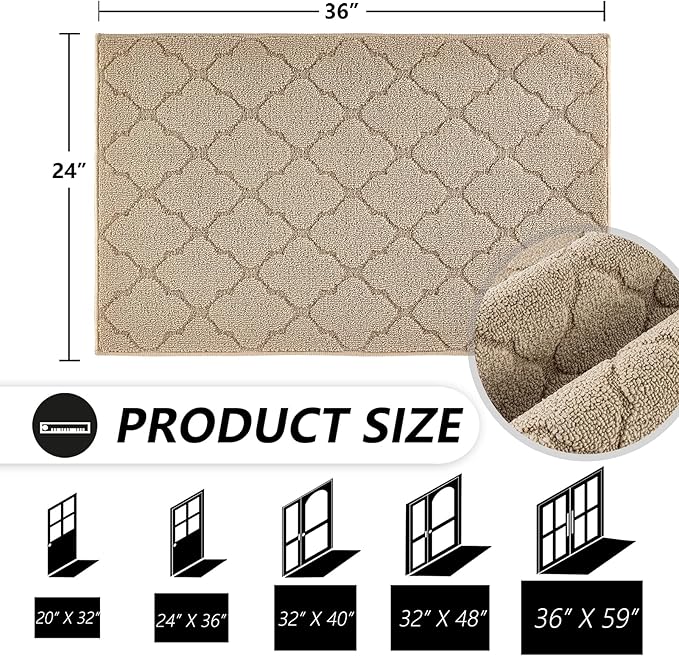 Timo Entryway Rug, Door Mats 24"x36" Rubber Backing Non Slip Absorbent Indoor Doormat, Machine Washable Resist Dirt Low Profile Door Mat, Front Door Rugs Indoor for Muddy Wet Shoes, Beige