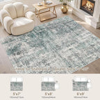 5x7 Area Rug Living Room Rugs - Washable Neutral Modern Abstract Soft Thin Large Rug Indoor Floor No Slip Rug Carpet for Bedroom Under Dining Table Home Office Decor - Green/Grey