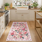 DUKINO 3x4 Area Rug, Lightweight Non Slip Washable Floral Rug, Indoor Low Pile & Non-Shedding Boho Design Carpets for Bedroom, Kitchen, Dining Room, Pink
