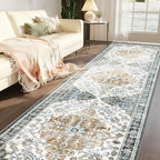 Boho Mandala Pattern 2.6x8ft Runner Rug Non Slip Washable Kitchen Runner Rug with Rubber Backing，Low-Pile Soft Washable Runner Rugs for Hallway Entryway Kitchen Bedroom Living Room Bathroom