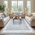 jinchan Floral 6x9 Area Rugs for Living Room - Machine Washable Vintage Distressed Boho Design Throw Rug Stain Resistant Carpet Low-Pile Thin Non-Slip for Bedroom Dining Room Nursery (6‘x9', Grey)