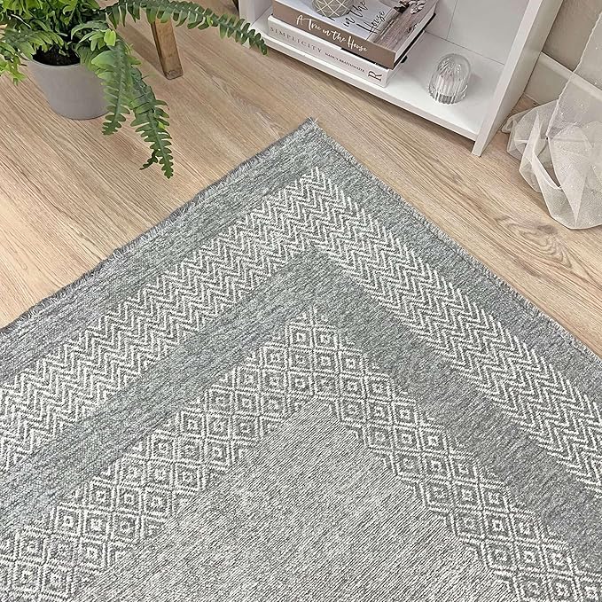 Alfa Rich 3x5 Light Gray Washable Area Rugs for Living Room Bedroom Kitchen Cotton Decor Runner Rug