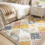 EnHomee Washable Area Rugs 4x6, Soft Area Rug for Living Room Bedroom, Boho Non Slip Low Pile Stain Resistant Washable Rug Large Carpet for Dining Room,Easy to Clean Living Room Rug, Colorful