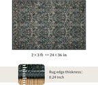 Small Rug 2x3 for Entryway: Boho Floral Door Mat Indoor Entrance Washable - Non-Slip Low Pile Thin Carpet Rugs for Kitchen Bathroom Front Door Laundry - Dark Green