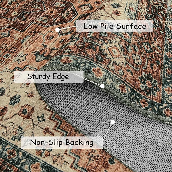 Moynesa Washable Rug Runners for Hallways, Boho 2'6"x8' Runner Rug Non-Slip Ultra-Thin, Long Vintage Oriental Medallion Carpet Runner for Laundry Bedroom Kitchen Bathroom
