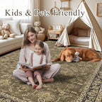 Washable Area Rug 6x9 Brown Rugs for Living Room, Vintage Boho Large Rug for Bedroom Dining Room Office, Distressed Floral Print Carpet for Under Table, Soft Non Slip Low Pile Throw Carpet Indoor Mat