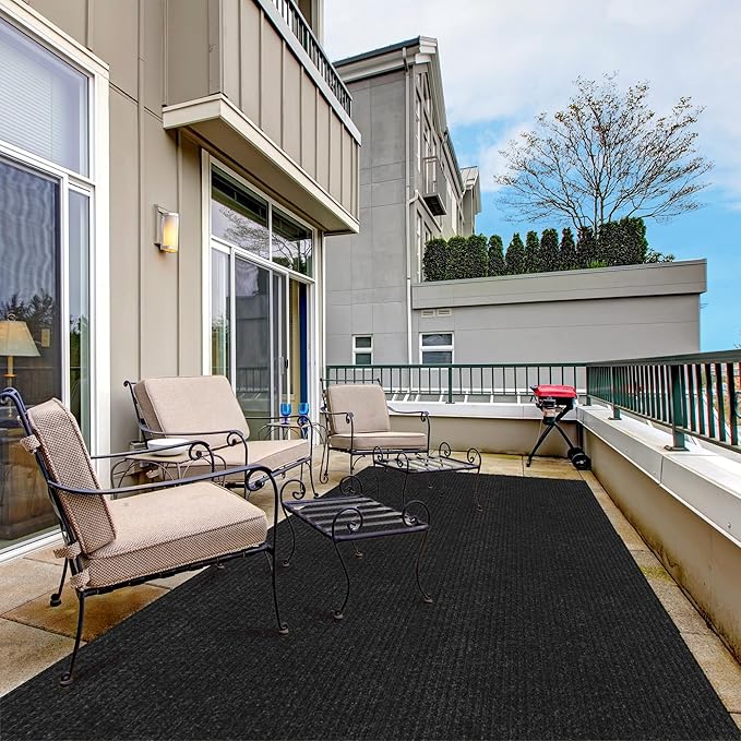 Ottomanson 3'11" x 27' Hallway Runner with Scraper Pile - Extra Durable Non-Slip Rug Mat for Indoor & Outdoor Use - Ideal for Kitchen, Entryway & Garage - High-Traffic Carpet, Black