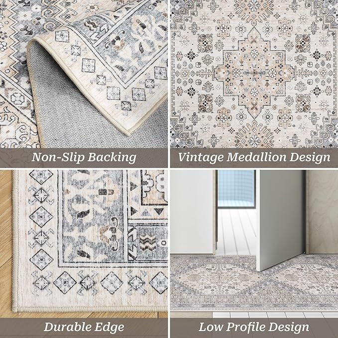 zesthome Washable Runner Rug 2.5x14 - Stain Resistant Entryway Rug,Ultra-Thin Kitchen Rugs, Anti Slip Backing Runner Rugs for Entrance Laundry Room Indoor Hallway (Beige,2.5'x14')