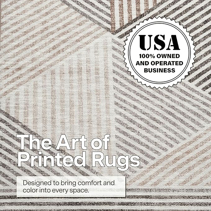 ReaLife Rugs Machine Washable Area Rug - Living Room Bedroom Bathroom Kitchen Entryway Office - Padded Low Pile Stain Resistant Premium - Modern Geometric Contemporary - Miles - Beige 4' x 6'