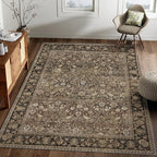 HUGEAR 4x6 Machine Washable Rugs Brown Hallway Area Rug Indoor Accent Rug Floral Low Pile Carpet Soft Throw Rug Bedroom Living Room Office Dining Room Kitchen Laundry Room Non Slip