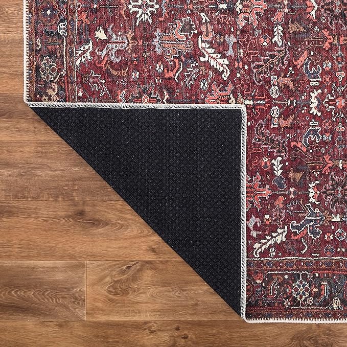 Bloom Rugs Washable Non-Slip 8' x 10' Rug - Burgundy Traditional Bordered Area Rug for Living Room, Bedroom, Dining Room, and Kitchen - Exact Size: 8' x 10'