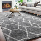 ONASAR Large Area Rugs for Living Room, 7x10 Grey and White Rug, Moroccan Thick Floor Mat for Bedroom Home Decor Aesthetic, Soft Fuzzy Shaggy Plush Fluffy Geometric Carpet for Dorm Classroom