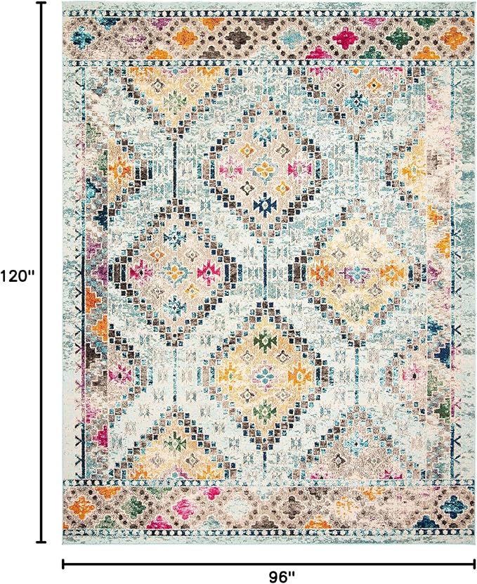 SAFAVIEH Area Rug 8x10 - Madison Collection - Large - Blue & Yellow, Boho Diamond Distressed Design, Non-Shedding & Easy Cleaning, Ideal for Living Room, Bedroom, Office, Dining Space (MAD418K)