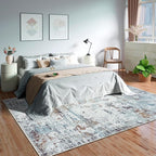 GLN Rugs Contemporary Collection - Machine Washable Area Rug, Contemporary Washable, Non Slip, Low Pile Chenille Rug, Living Room, Bedroom, Kitchen Rug (8' x 10' White/Grey/Blue/Brown)