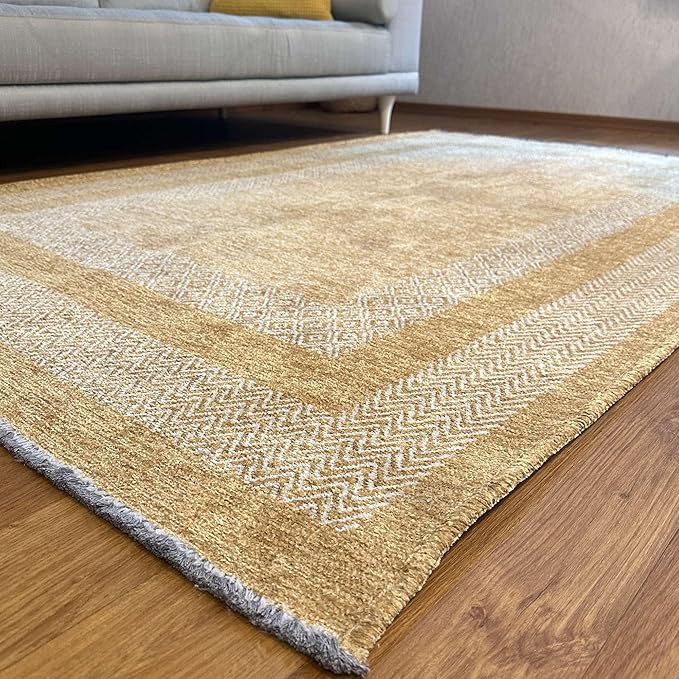 Alfa Rich 4x6 Amber Gold Washable Area Rugs for Living Room Bedroom Kitchen Cotton Pet Friendly Rug