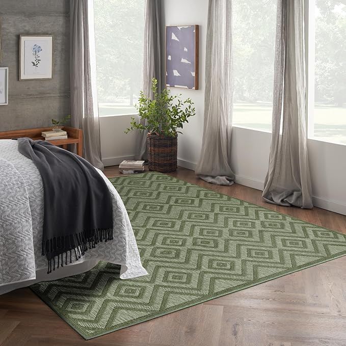 Nourison Home Versatile Green 8' x 10' Area Rug - Easy Clean, Non Shedding, Bed Room, Living Room, Dining Room, Kitchen (8' x 10')