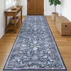 KILOCOCO Hallway Runner 3x10 Rug Runner Printed Vintage Floral Washable Kitchen Runners Non-Slip Rubber Backed Runners for Hallways Laundry Room Distressed Boho Rugs for Entryway Bedroom, Blue