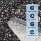 GarveeHome Boho 2x6 Runner Rug for Hallways Non Slip, Vintage Botanical Kitchen Rugs Washable Area Rug for Entryway Stain Resistant, Low Pile Soft Runner Blue Carpet for Bedroom Floor Laundry Room